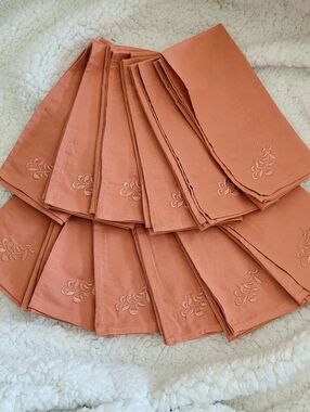 Embroidered Table Napkins in Terracotta - Set of 12